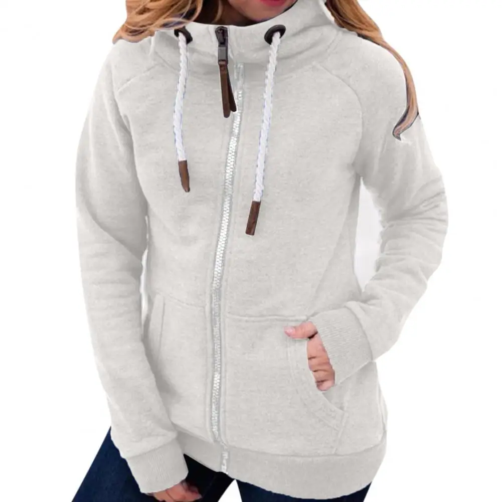 

Women Solid Color Hoodies Zipper Pocket Sweatshirt Long Sleeve Hooded Women Coat Autumn Winter Drawstring Turtleneck Sweatshirt