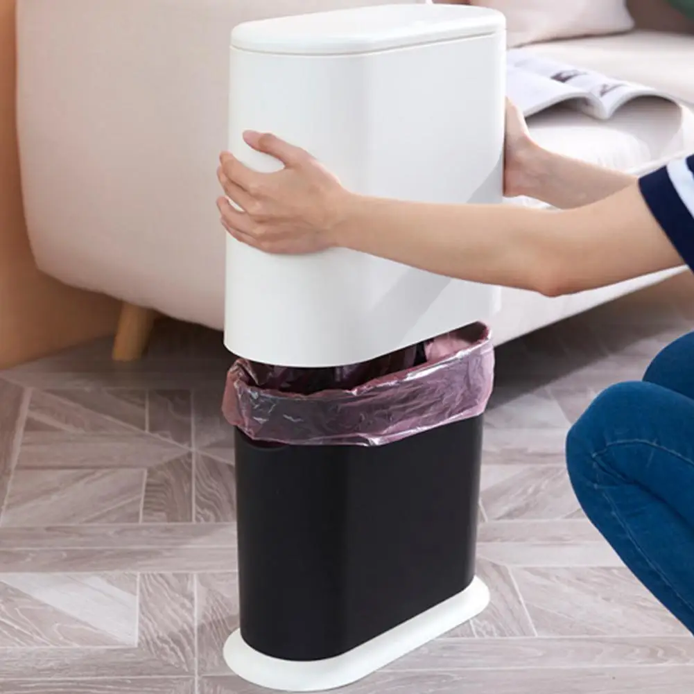 

DishyKooker Oval Shape Pressing Type Trash Can with Bounce Cover Bathroom Waste Bin Garbage Bucket