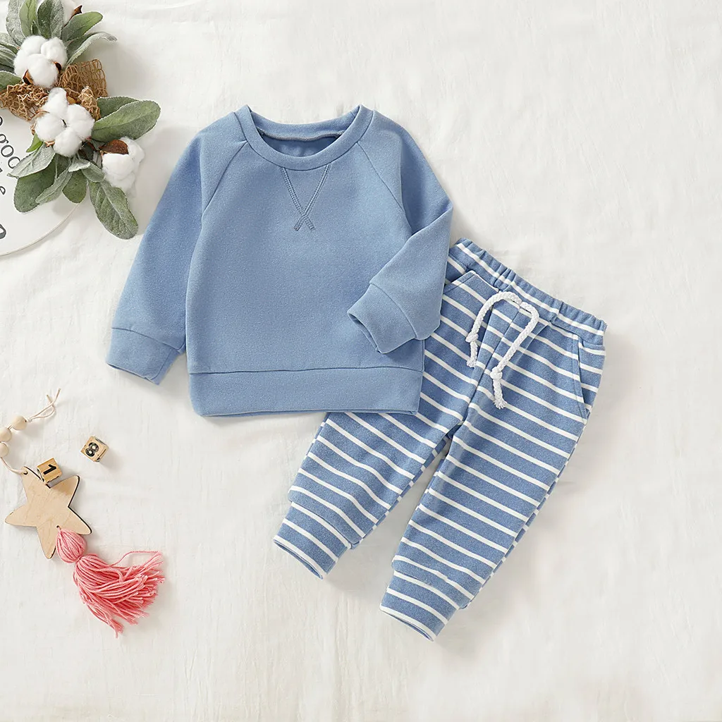 Baby Girls Clothes Newborn Boys Sweatshirt Tops Long Striped Pants Pajamas Outfits Sets Winter Suit | Детская одежда и обувь