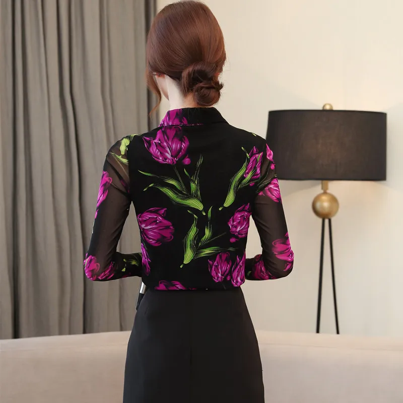 COIGARSAM Повседневная рубашка с принтом женские топы весна длинный рукав шифон