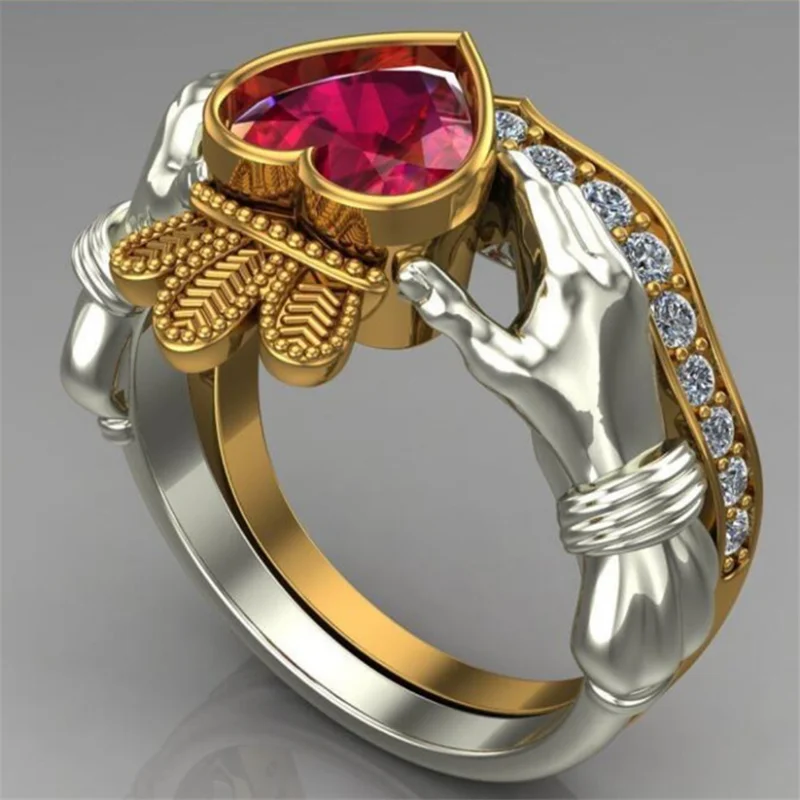 

Double set ring ring fashion women ring exquisite hand holding heart-shaped crown hand jewelry wholesale