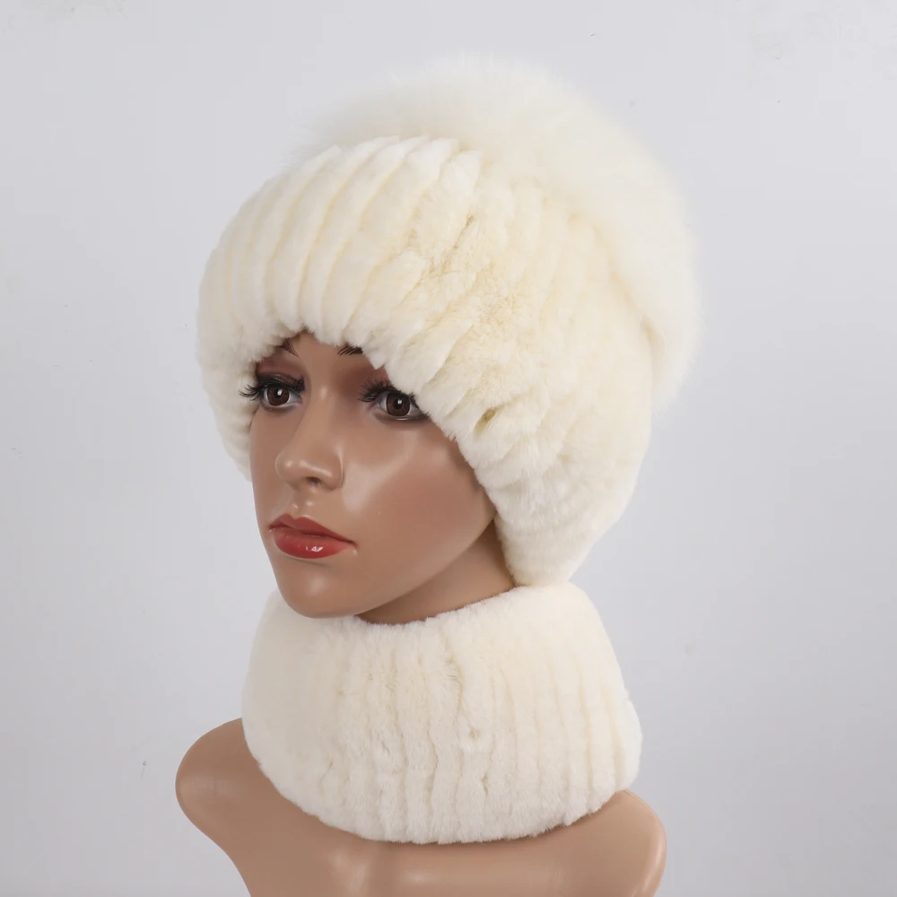 Лидер продаж женская зимняя искусственная шапка шарф 2 шт. вязаные женские