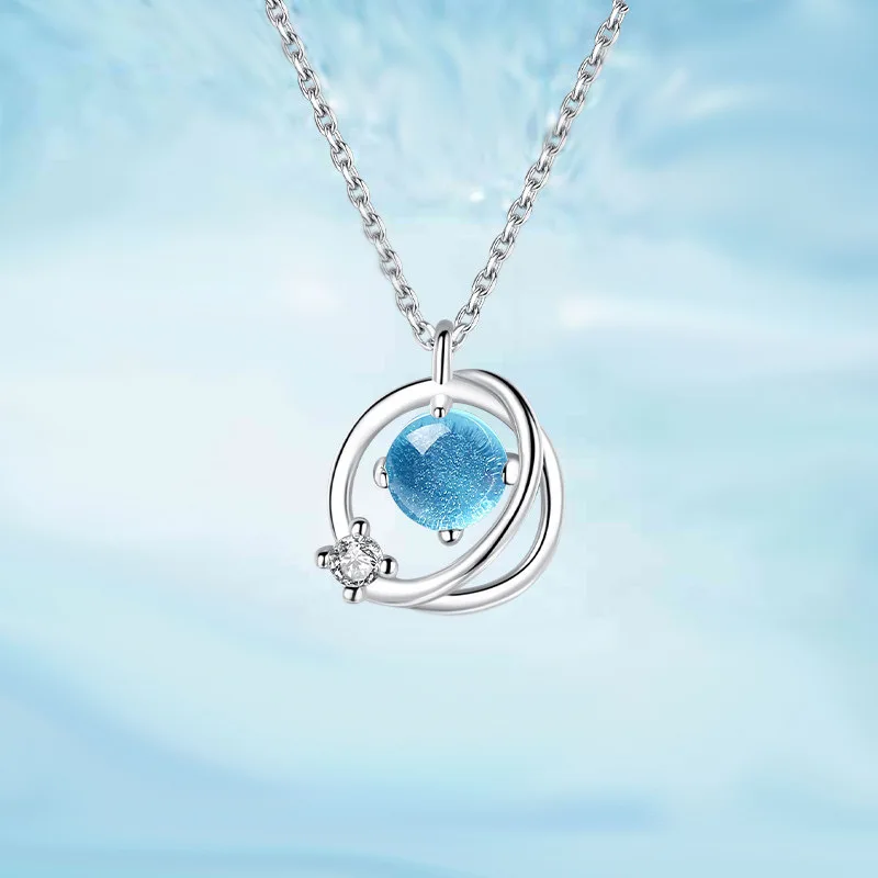 

Sterling Silver Personality Blue Planet Clavicle Chain Pendant Inlaid Zircon Fantasy Universe Planet Necklace For Women Jewelry