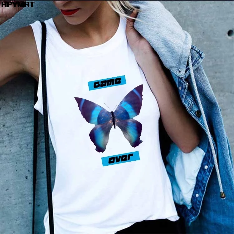 

Майка женская Винтажная с принтом бабочки, Модный повседневный топ без рукавов с надписью «Game Over», жилет, уличная одежда