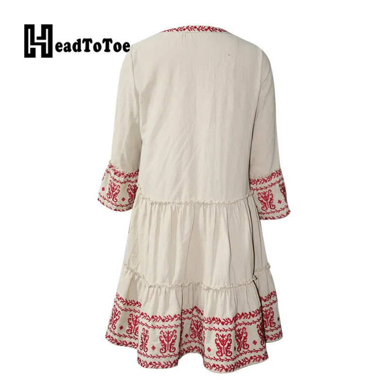 

Patchwork Print Crochet Ruffles Dip Hem Sweet Bohemiandress Women Half Petal Sleeve V Neck Above Knee Loose Dresses for Women