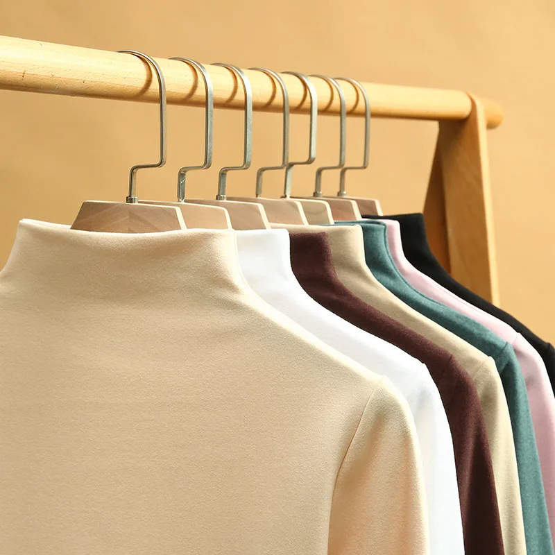 

casual Autumn Winter Warm T-shirts Women Thick Velvet Tops Soft Long Sleeve Inner Inner Wear Stretch Slim Bottoming Shirt 2022