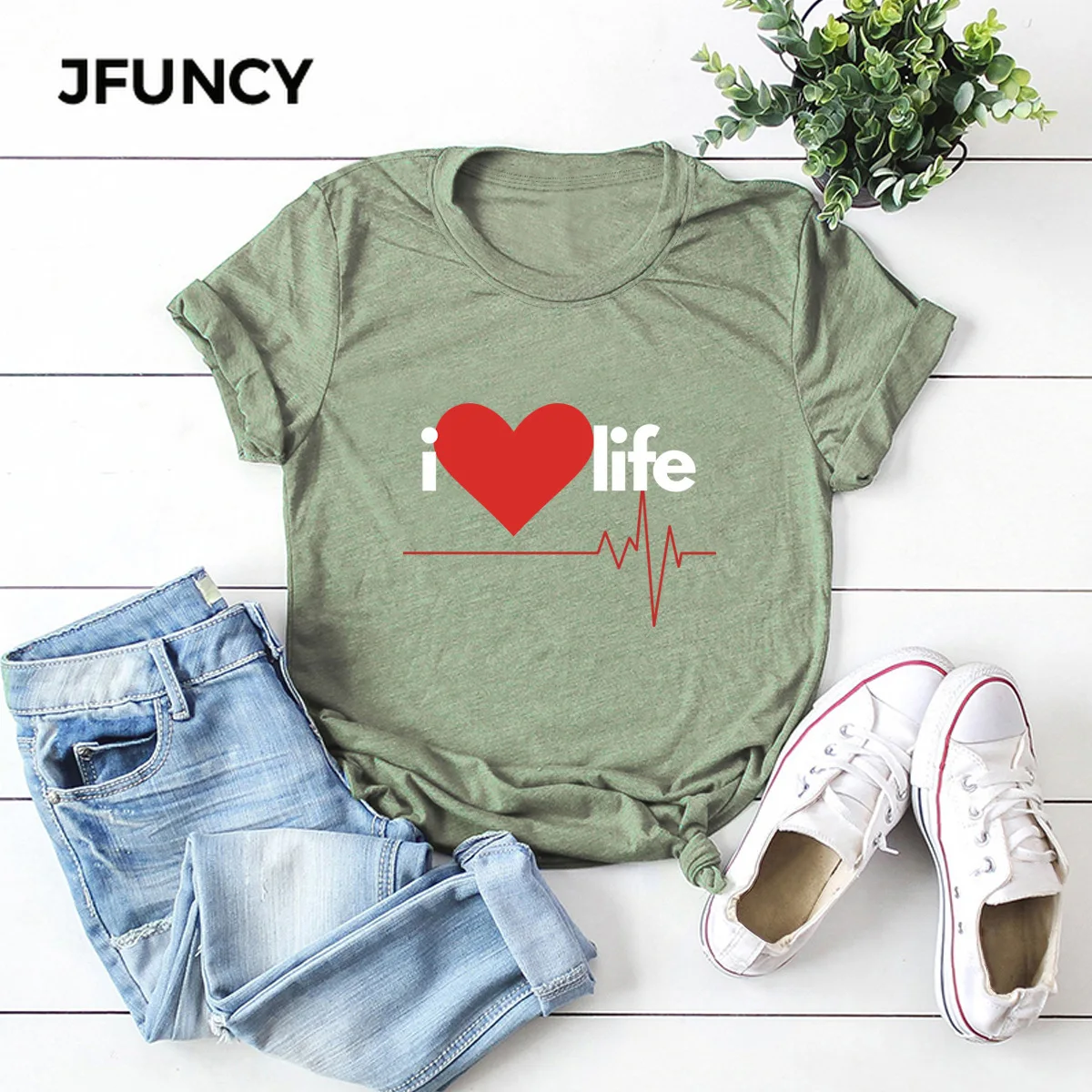 JFUNCY  Women T Shirt New Print Summer Tees Woman Tops Short Sleeve Casual T-shirts 100% Cotton Female Tshirt