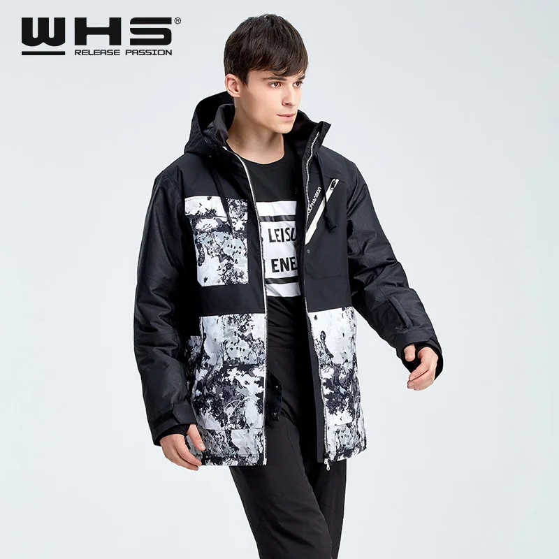 WHS Мужская и женская пара Лыжная куртка зимняя уличная зимняя хлопковая Спортивная одежда Женская теплая верхняя одежда водонепроницаемая и ветрозащитная куртка