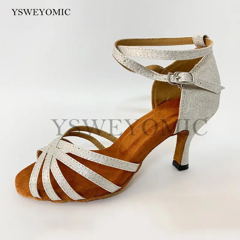 Woman Latin Dance Shoes Silver Gold for Girls Glitter High Heel Salsa Bachata Dancing Shoes Women Soft Sole Ballroom Dance-shoes