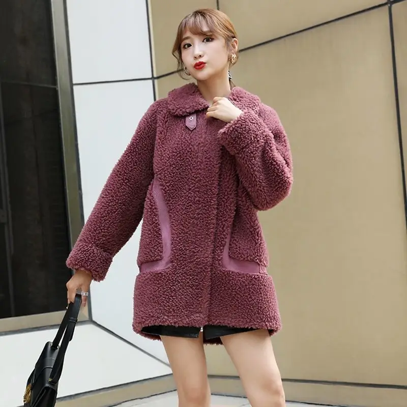 

Women 2021 Autumn Winter Real Sheep Shearing Coats Female Genuine Lamb Fur Jackets Ladies Mid-long Warm Casual Outerwear U628