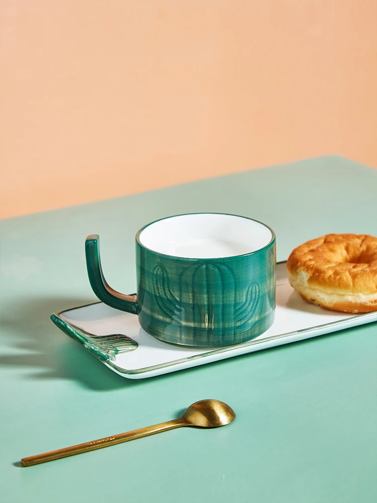 Кружка с узором в виде кактуса керамические чашки для завтрака тарелка посуда