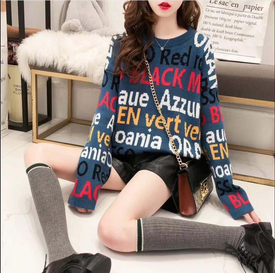 

2020 new Korean version of student small fresh letter sweater women's Pullover long sleeve bottomed sweater versatile coat