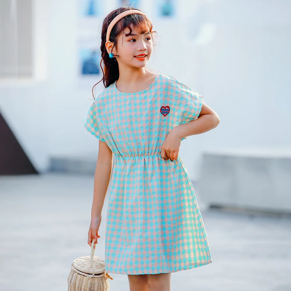 

Teens Girls Vest Dress Summer New Cotton Plaid Loose Casual Beach Dress for Kids Princess Dress Student Girl Clothes Child Dress