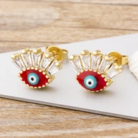 aibef trendy cubic zirconia evil eye stud earrings charm for women vintage crystal wedding birthday classic jewelry gift