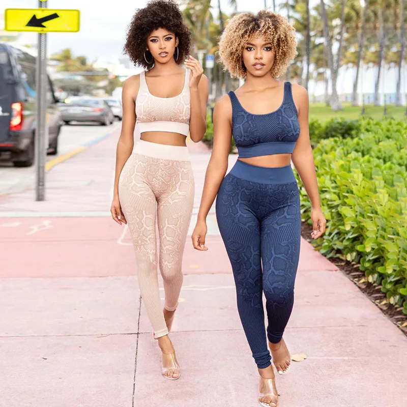 Комплект для йоги женская спортивная одежда со змеиным принтом летняя