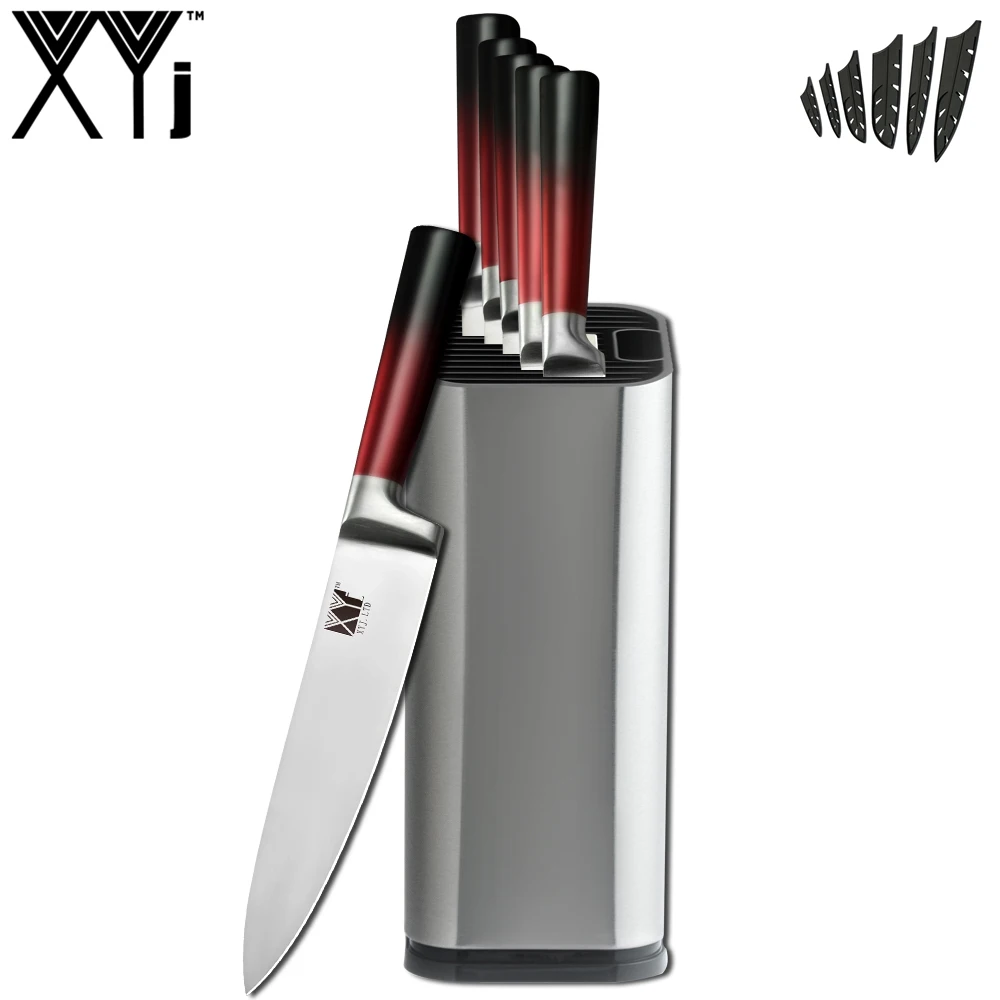 D.7PCS SET XYj кухонные ножи 9 шт. набор из нержавеющей стали поварские ножи точилка инструменты ножницы 8 ''Держатель ножей градиентный цвет кухонный аксессуар - Цвет: D.7PCS SET