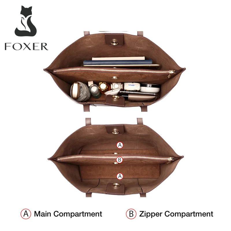 foxer summer ladies elegant retro handbag split leather commuter casual tote bag large capacity office shoulder bag popular free global shipping