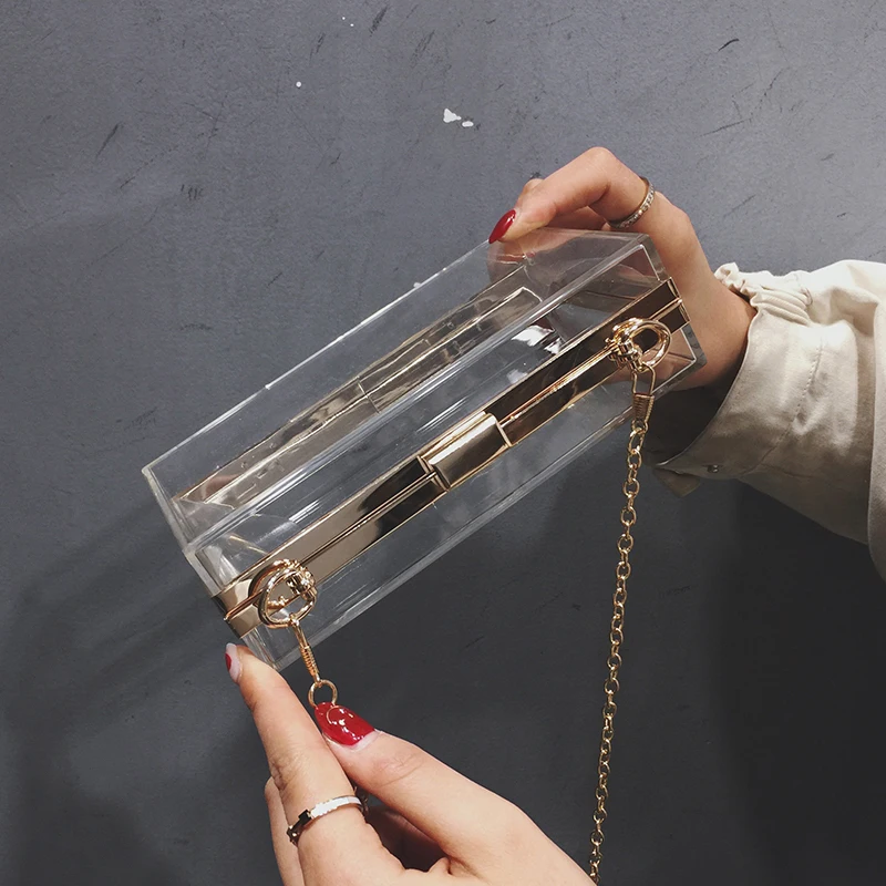 Women Acrylic Clear Clutch Transparent Crossbody Purse Evening Bag Sport Events Stadium Approved Chain Strap Gold/Silver | Багаж и сумки