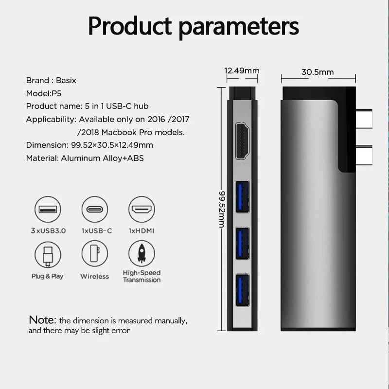 5 в 1 Usb C к адаптеру Hub Type адаптер с 3 0 портом 4K Hdmi для Pro 2018/2017/2016|Сетевые