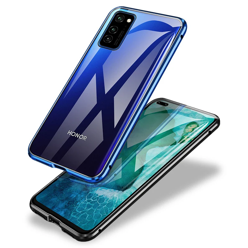 

For Huawei Honor V30 Magnetic Case 360 Front+Back double-sided 9H Tempered Glass Case for Huawei Honor View30 Metal Bumper Case