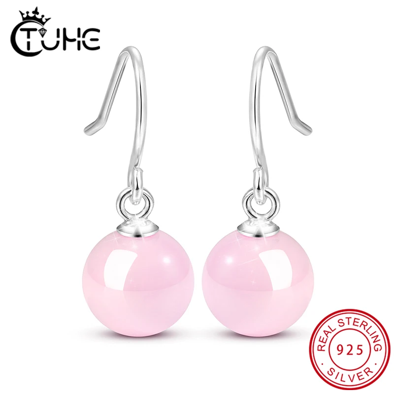 

New Fashion 925 Sterling Round Ceramic Drop Earrings For Women Colorful Healthy Hanging Dangle Earrings Wedding Jewelry Gifts