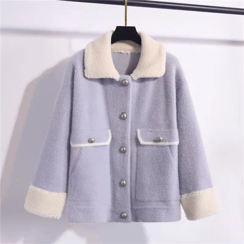 

Knitted Jacket Women Autumn Short Autumn New Korean Version Loose Net Red Imitation Mink Cardigan Sweater