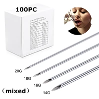 100pcs mixed body piercing needles 14g 16g 18g 20g stainless steel sterile disposable ear nose navel nipple lip piercing needle