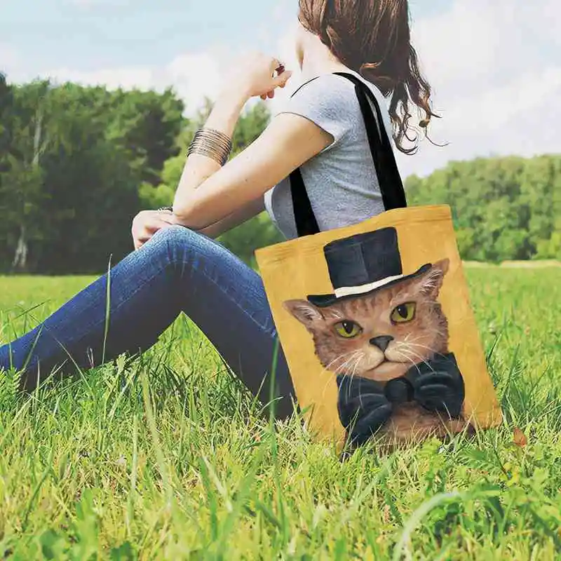 

Cute Puppy Painting Printed Shopping Bag Cartoon Tote For Woman Casual Tote Lady Shoulder bag Outdoor Beach Bags Reusable