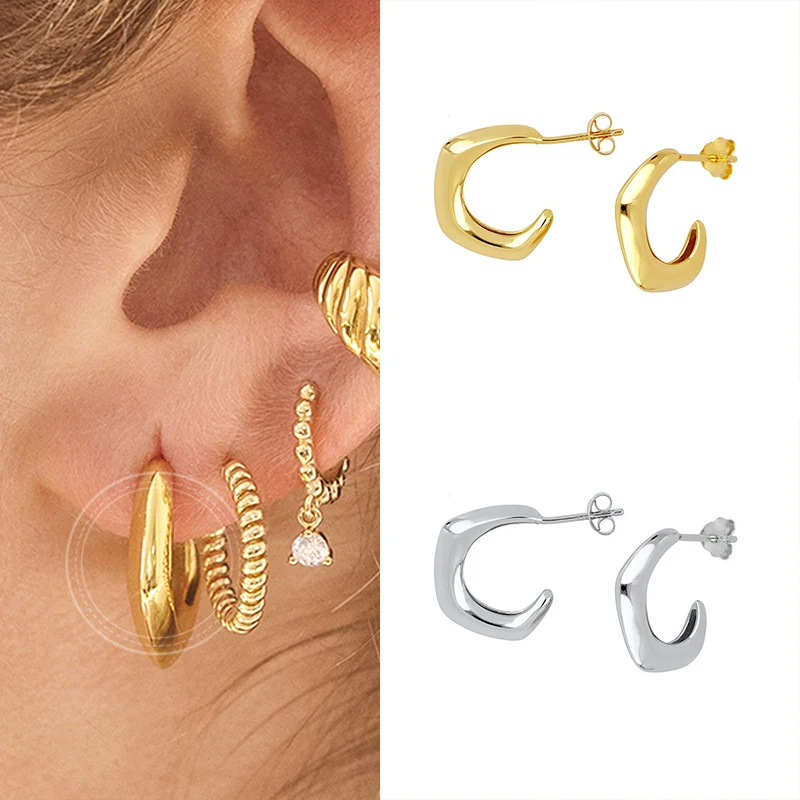 

925 Silver Minimalist Style Curved Stud Earrings Fashion CZ Exquisite Jewelry For Women Light Luxury Earrings Birthday Gifts