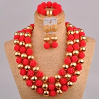 24inchs long costume beads necklace red african jewelry set simulated pearl nigerian traditional wedding set fzz85
