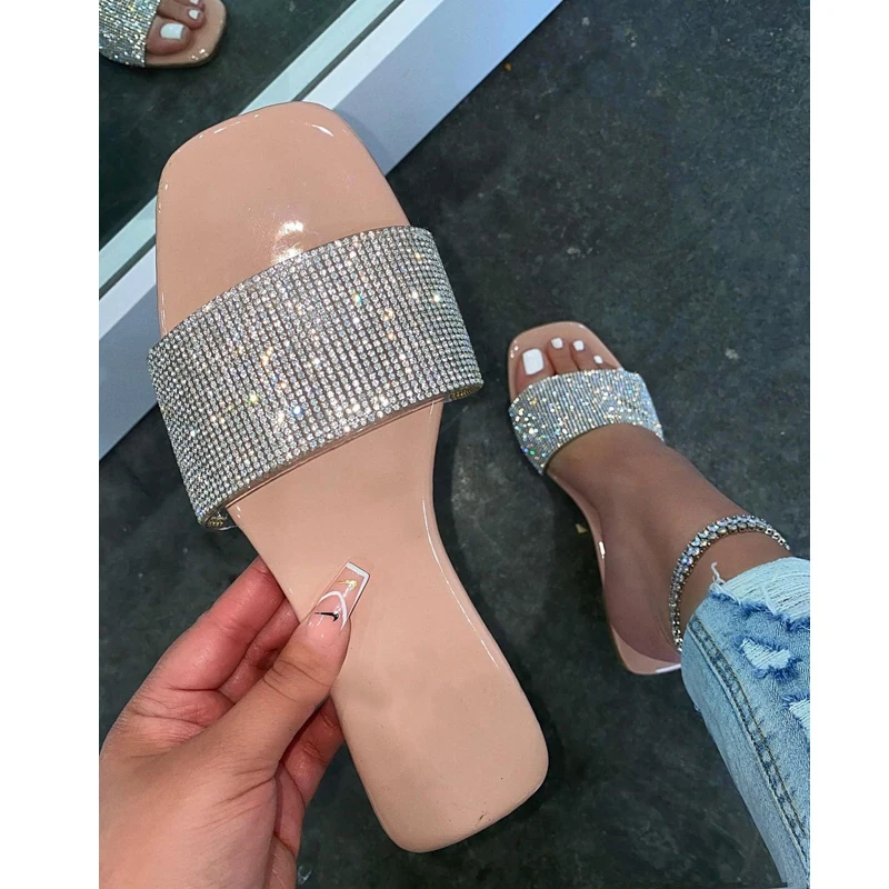 

Women's Flat Sandals Fashion Open Toe Summer Rhinestone Slippers Comfortable Outdoor Casual Women's Shoes Plus Size
