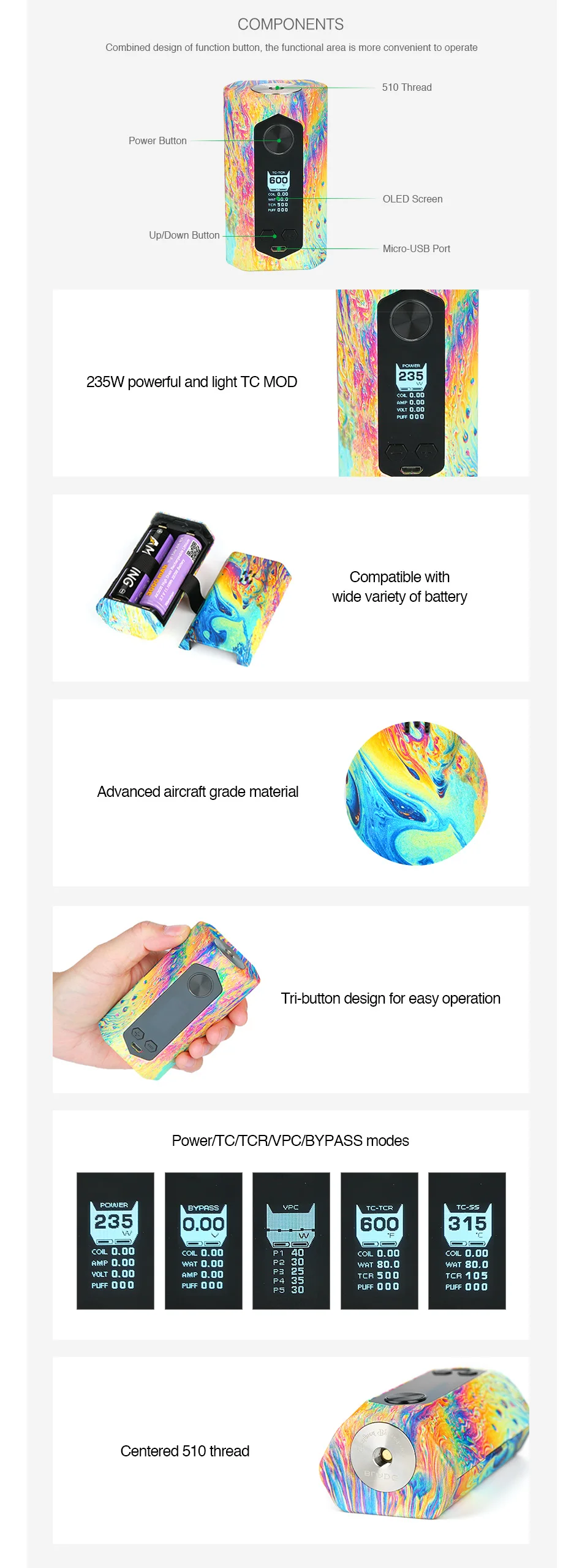 Geekvape лезвие мод 235 Вт Поддержка Dual 18650 20700 21700 Батарея распылитель Vape устройство
