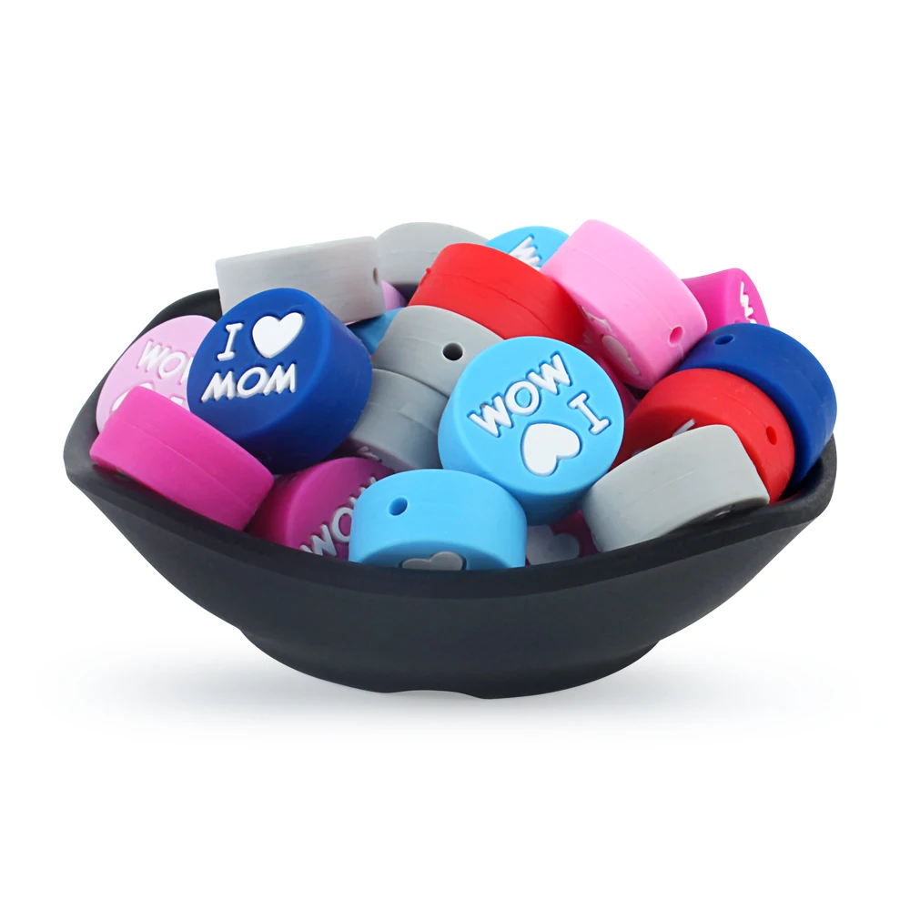Keep& Grow 5 шт. круглые силиконовые бусы I Love Mom/Dad Детские бусины для прорезывания зубов DIY соски зажимы для прорезывания зубов игрушки грызун Детские Прорезыватели