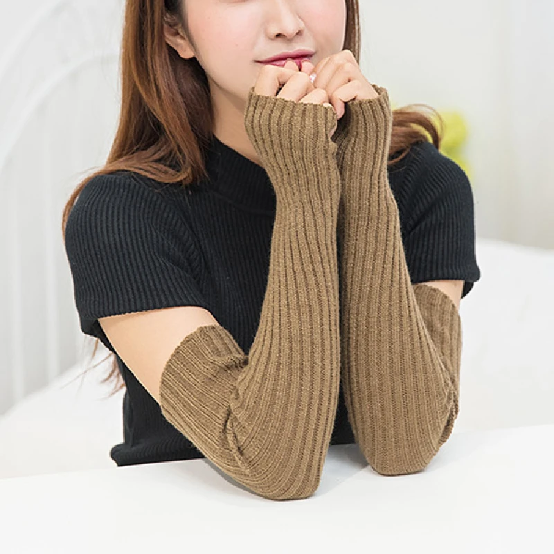 Зимние теплые женские вязаные шерстяные перчатки без пальцев повседневные