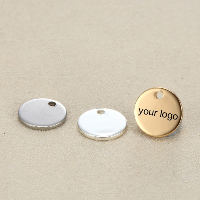 

Blank 10mm Round Tag Stainless Steel Charms Custom Engrave logo with small quantity