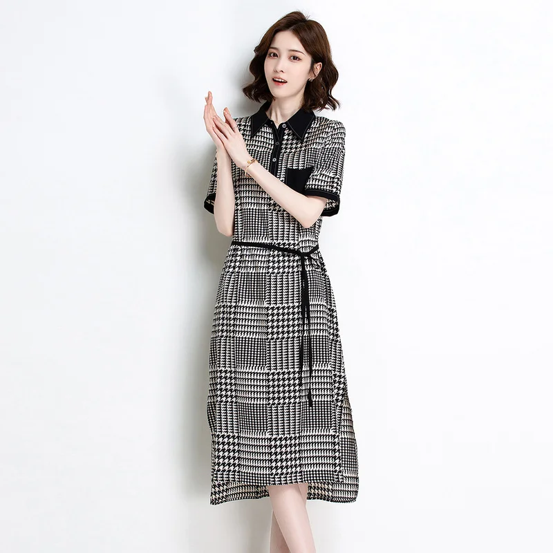 

[Новые летние товары] Jinju, летнее Новое Повседневное платье средней длины из натурального шелка тутового шелкопряда, со шнуровкой и карманам...