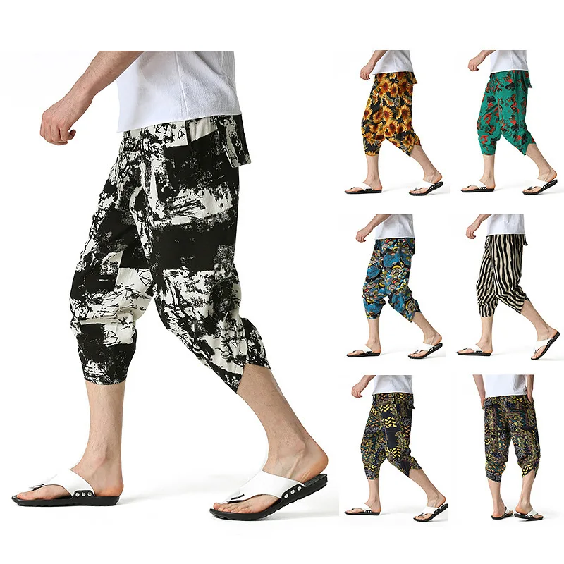 2021 Summer  Calf-length Pants Men's Summer Linen Trousers