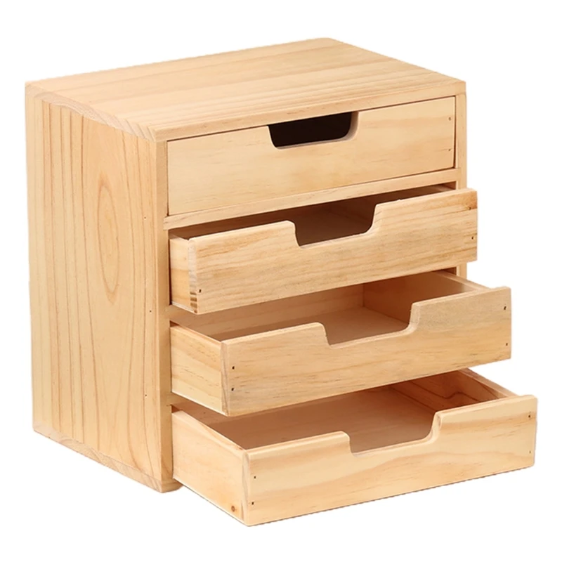 T3EA Wooden Retro 4 Layer Drawer Storage Box Desktop Dividers Organizer Cosmetic Jewelry Rustic Shelf Cabinet Home | Дом и сад