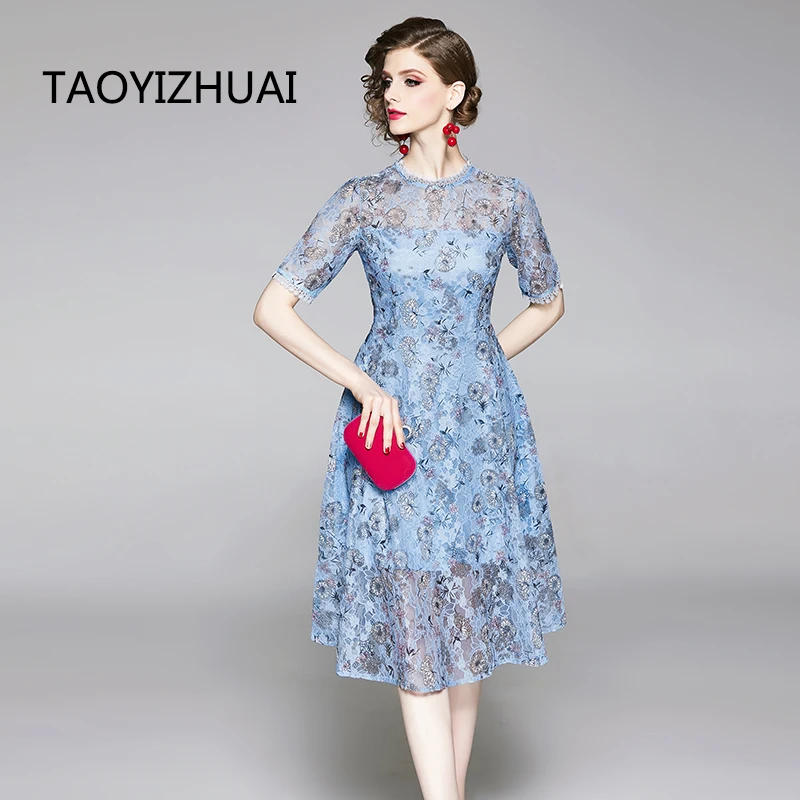 TAOYIZHUAI/весеннее Новое повседневное длинное кружевное платье с высокой талией