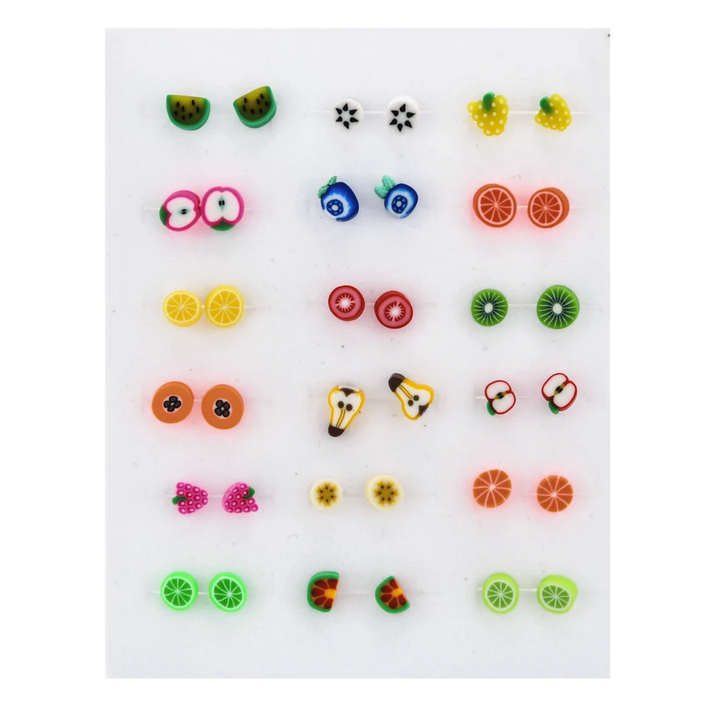 Женские серьги гвоздики с цветками фруктов пластиковые геометрические 18