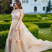 modern a line prom dresses side split gowns sheer tulle scoop neck maternity dress 2022 vestidos de noche custom made plus size