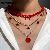 2022 red happy face irregular beaded necklace for women shiny heart angel crystal choker multilayer christmas gift party jewelry