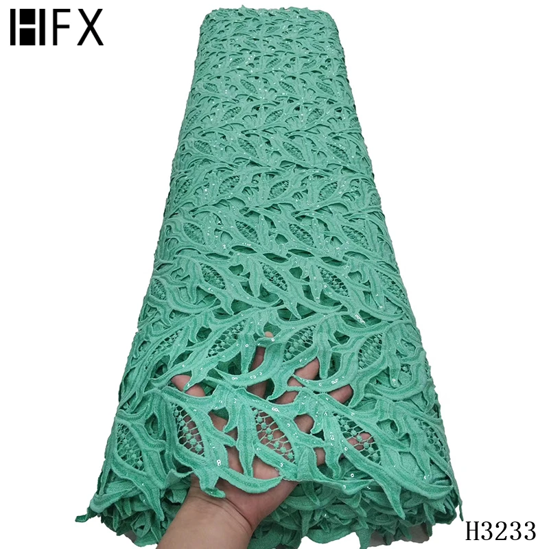 

HFX cord lace fabrics 2020 high quality lace with sequins latest embroidery guipure nigerian mesh lace fabric 5yards H3233