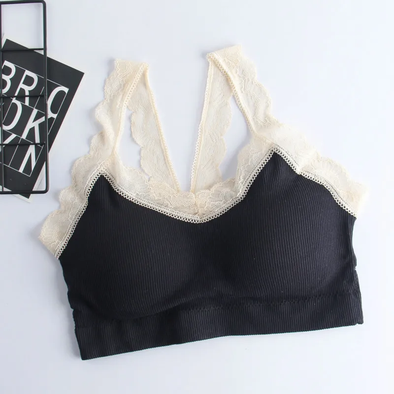 Черный Женский кружевной бюстгальтер, женский сексуальный кружевной бюстгальтер на бретельках, летний женский хлопковый тонкий топ, топ, encaje lencero mujer - Цвет: Черный