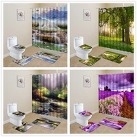 flowers plant waterfall bath mat bathroom carpet rugs flannel shower curtain home decor toilet u shaped anti slip foot rug 4 pcs