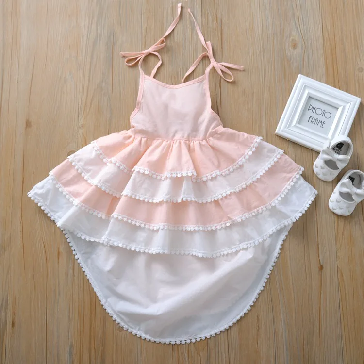 Кружевное асимметричное платье принцессы с лямкой на шее для маленьких девочек