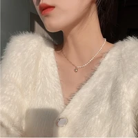 women necklace fashion pearl necklace female asymmetric stitching clavicle chain love pendant jewelry on the neck