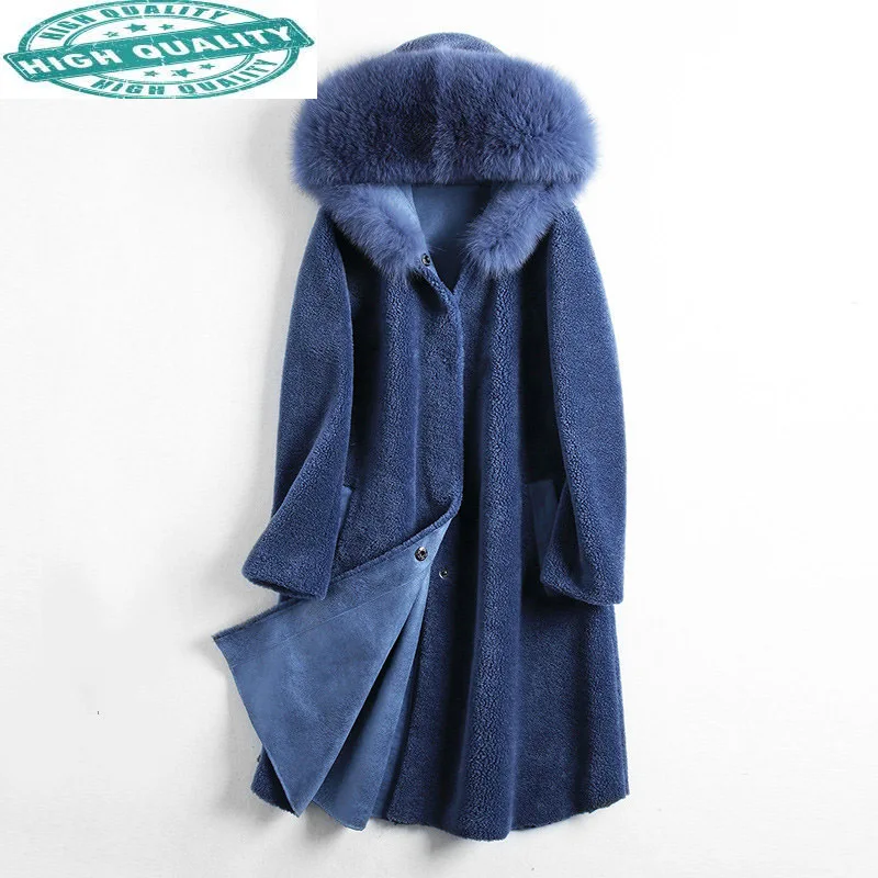 

Fur Real Coat Women Sheep Shearing Wool Autumn Winter Jacket Woman Real Fox Fur Collar Manteau Femme Hiver KJ2062