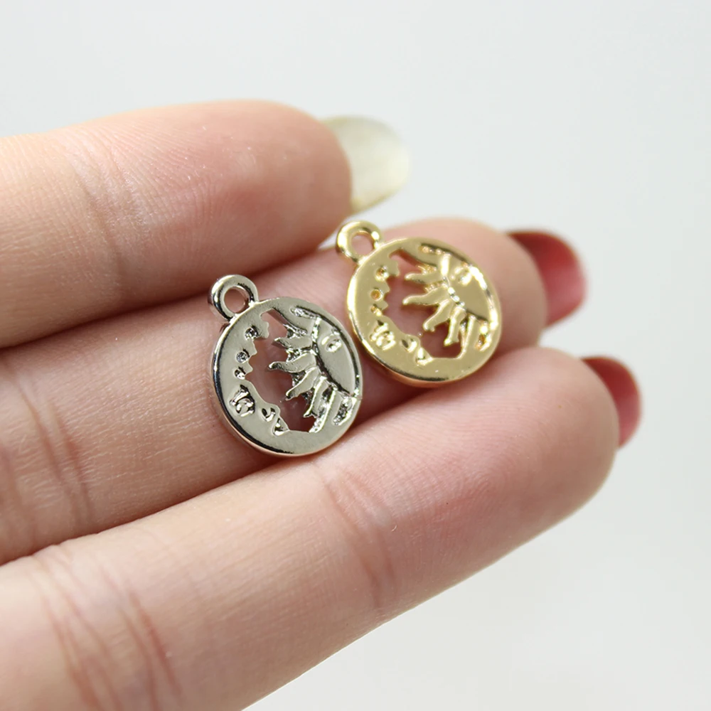 

Подвески Yamily из цинкового сплава с Луной и солнцем, ювелирные изделия «сделай сам» для ожерелья, сережек, браслета, 2 цвета, 15 шт./12 мм