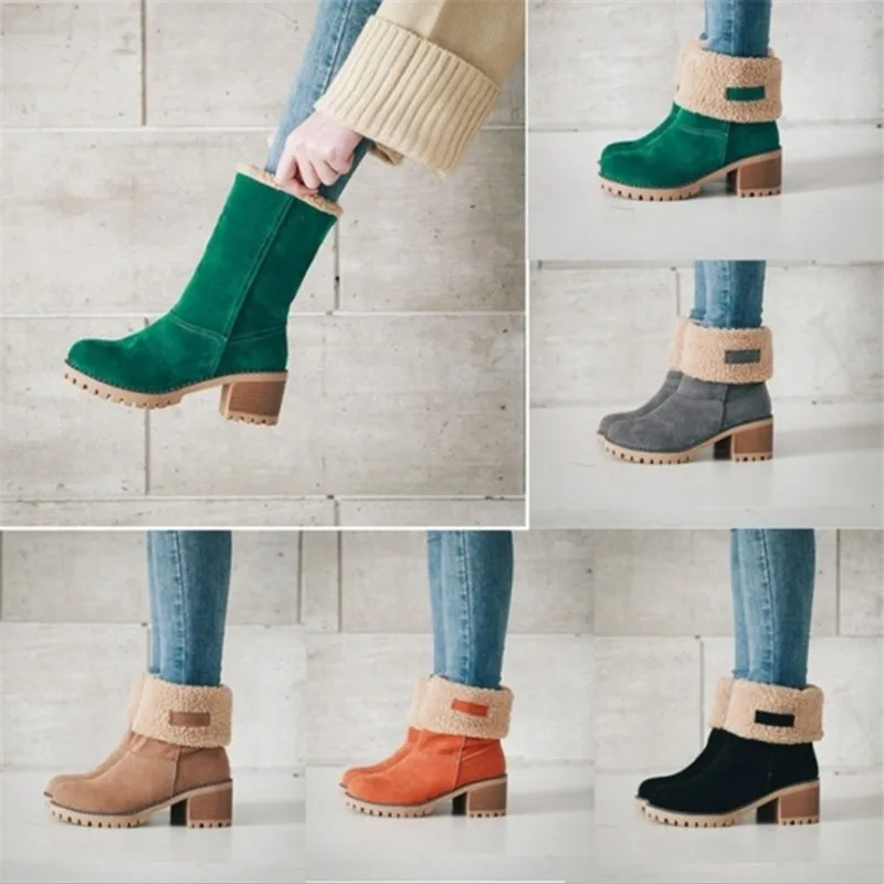 Snow Boots Ladies Winter Shoes Fashion Women's Shoes Flock Fur Warm Boots Ankle Boots Short Bootie Slip-on High Botas Size 43